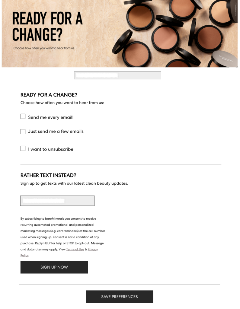 bareMinerals' preference center