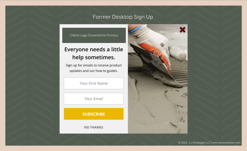 The Former Desktop Email Sign Up—Collected 'First Name' and 'Email Addresses' | By Lauren Jean