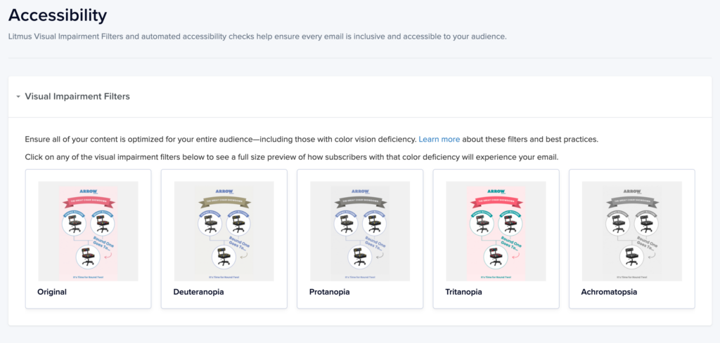 Tip: Get a preview of how your subscribers with color deficiency will experience your email. 
